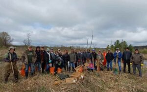 The orkin canada cares team going out to Mansfield Ontario to plant trees.